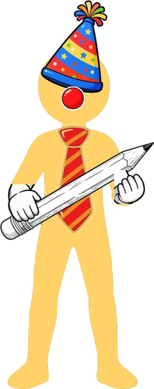 Soldat jaune avec chapeau de fête, nez de clown et cravate